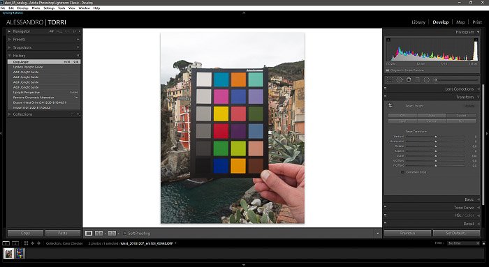 Una captura de pantalla de la importación de la foto de un verificador de color en Lightroom