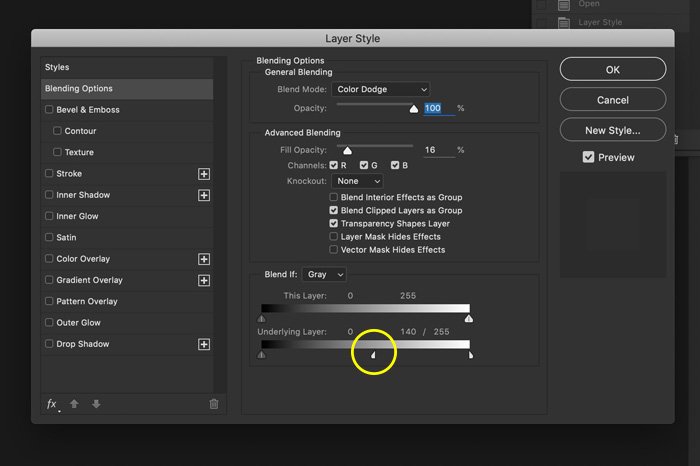 una captura de pantalla que muestra la opción de fusión en Photoshop