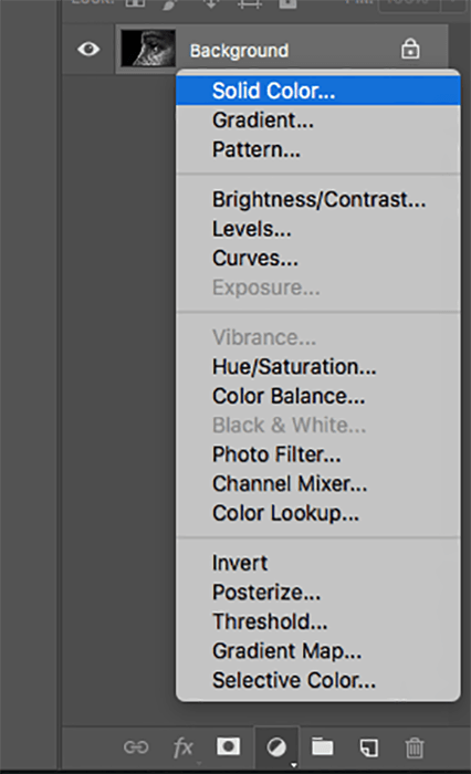Una captura de pantalla que muestra cómo colorear fotografías en blanco y negro en Photoshop - color sólido