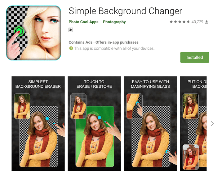 Captura de pantalla de la aplicación Simple Background Changer para agregar fondo a la foto