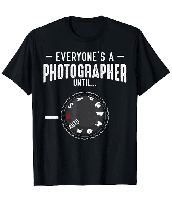 Diseño de camisetas de fotografía con dial de selección de configuración de cámara