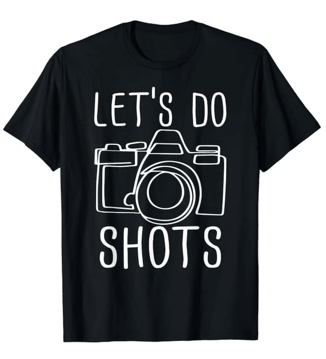 Diseño divertido de camisetas de fotografía con tomas de referencia de cámara.