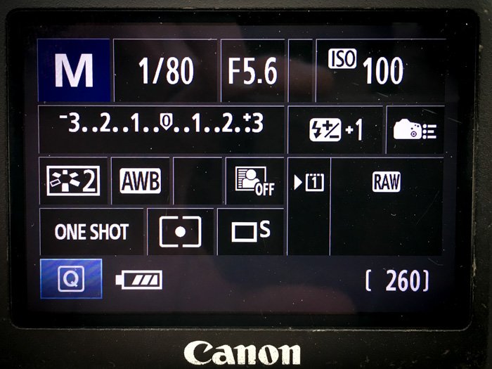 una captura de pantalla de la configuración de la cámara réflex digital en modo manual