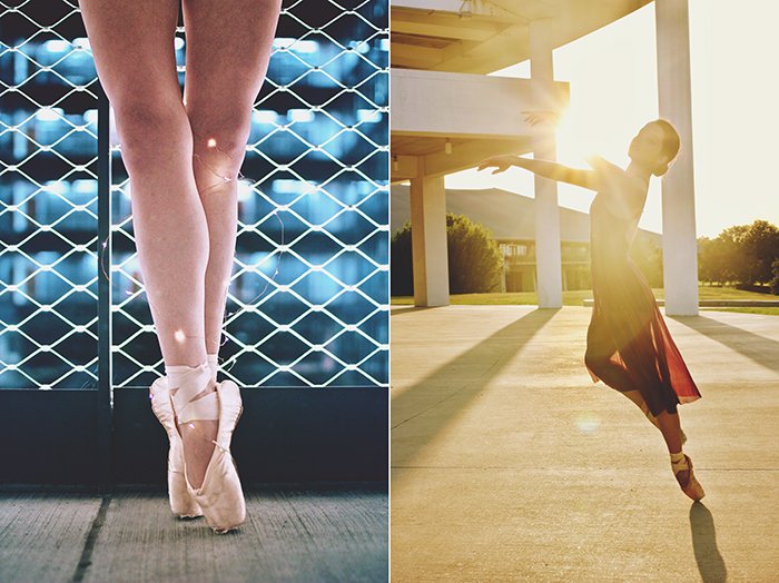 Un díptico de fotografía de danza de una bailarina de ballet