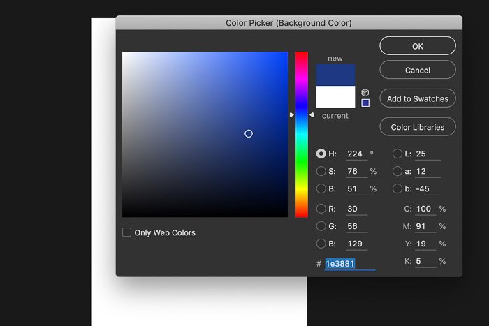 Una captura de pantalla que muestra cómo crear un fondo digital en Photoshop - selector de color de photoshop