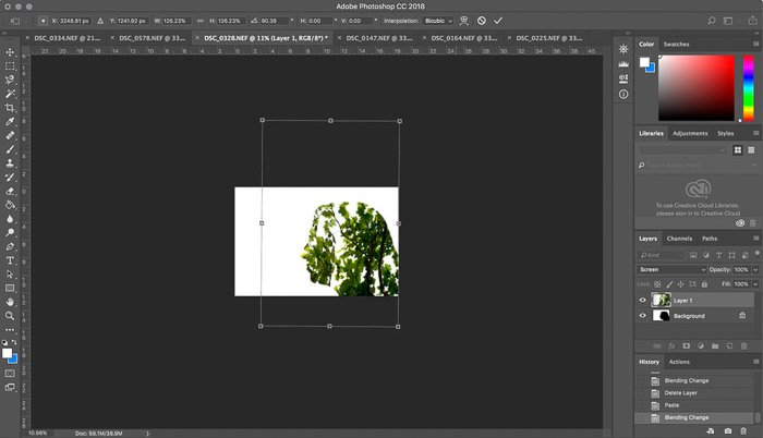 Una captura de pantalla del uso del panel de capas para crear un efecto de doble exposición