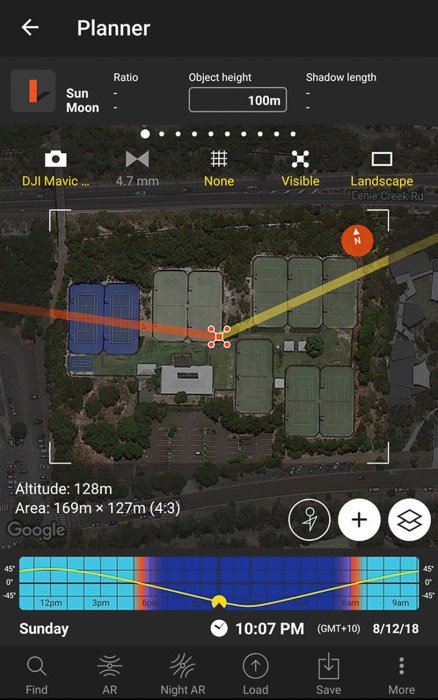 Captura de pantalla de la aplicación Photopills para fotografía con drones 