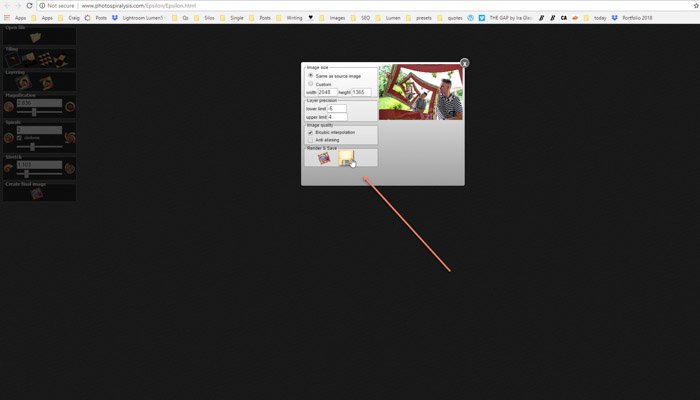 Captura de pantalla de guardar una imagen en Photospiralysis