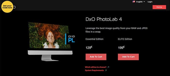 Captura de pantalla del precio del software de edición Dxo PhotoLab 4