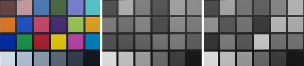 imagen de una tarjeta de prueba de color.  Desaturación y escala de grises