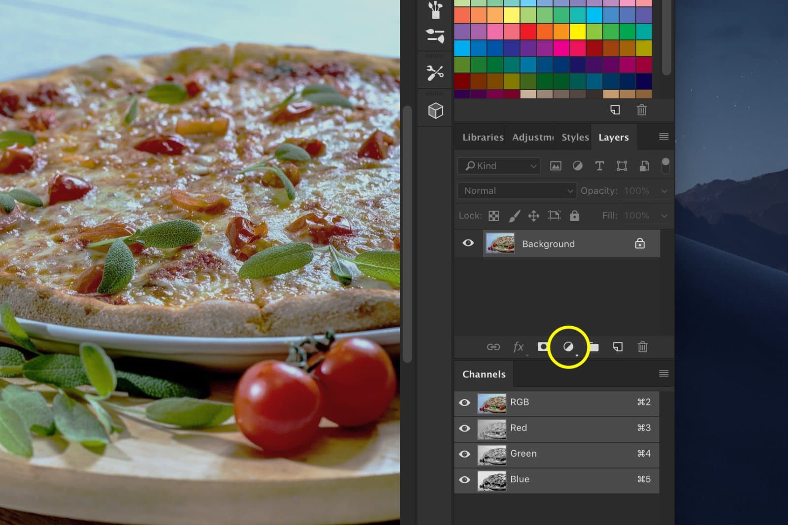 Una captura de pantalla que muestra cómo editar fotografías de alimentos en Photoshop