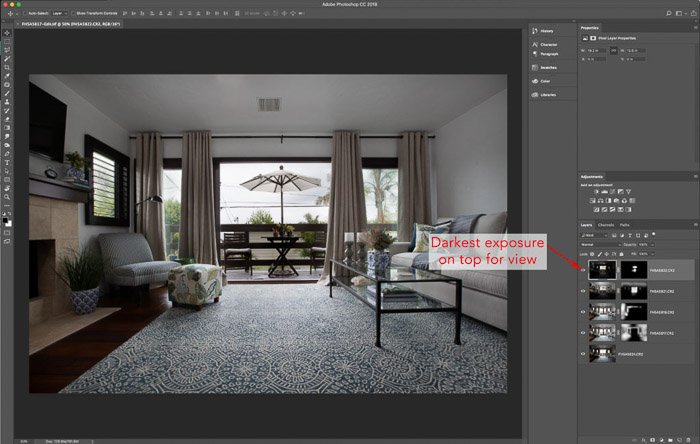 Interfaz de Lightroom para editar fotografía de interiores.