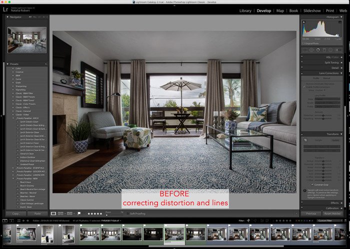 Interfaz de Lightroom de edición de fotografías de interiores: cómo editar una foto