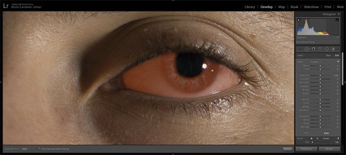 una captura de pantalla que muestra cómo mejorar los ojos en Lightroom