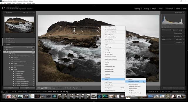 Una captura de pantalla que muestra cómo exportar sus fotos desde Lightroom