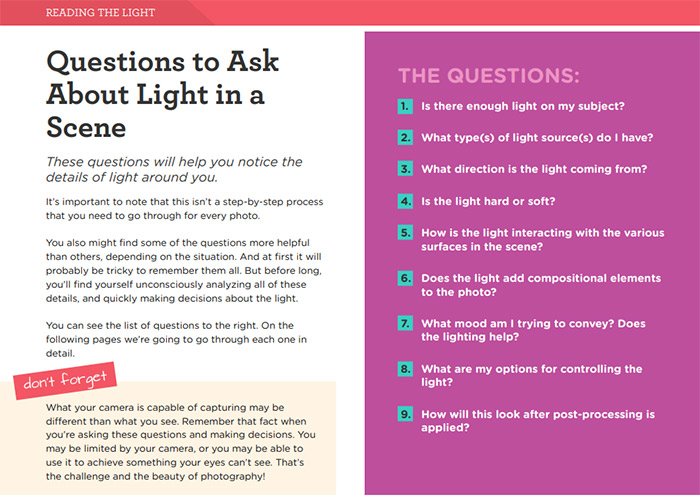 Una captura de pantalla de la página de preguntas del libro electrónico 'Fantastic Fundamental Light Skills'