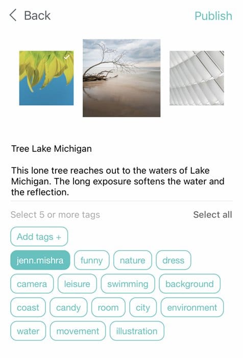 Captura de pantalla de la aplicación FOAP que muestra etiquetas sugeridas