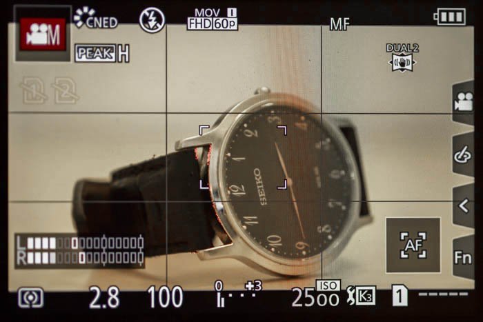 Una imagen detallada de la pantalla de visualización de la cámara digital en una Panasonic GH5