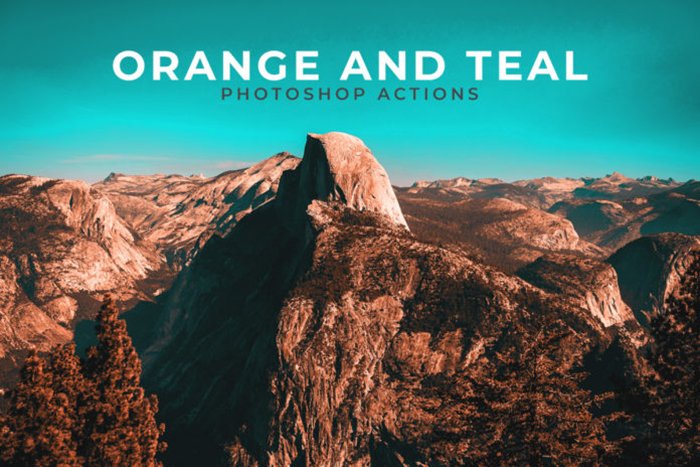 Captura de pantalla de acciones gratuitas de Photoshop naranja y verde azulado