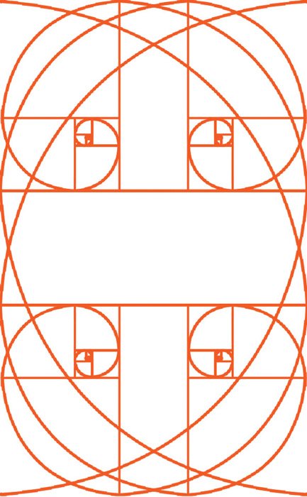 la cuadrícula de proporción áurea utilizada de manera diferente en una orientación vertical