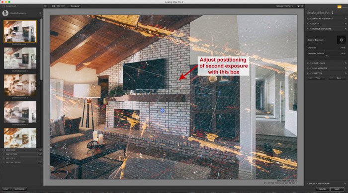 Una captura de pantalla del uso de Google Nik Collection en Lightroom - Analog Efex - Efecto de doble exposición en Adobe Lightroom