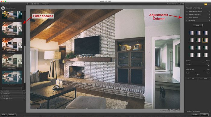 Captura de pantalla del uso de Google Nik Collection en Lightroom - Analog Efex - Filtros y ajustes en Lightroom