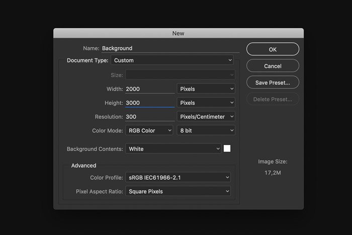 Una captura de pantalla que muestra cómo crear un fondo digital en Photoshop: abra un archivo nuevo