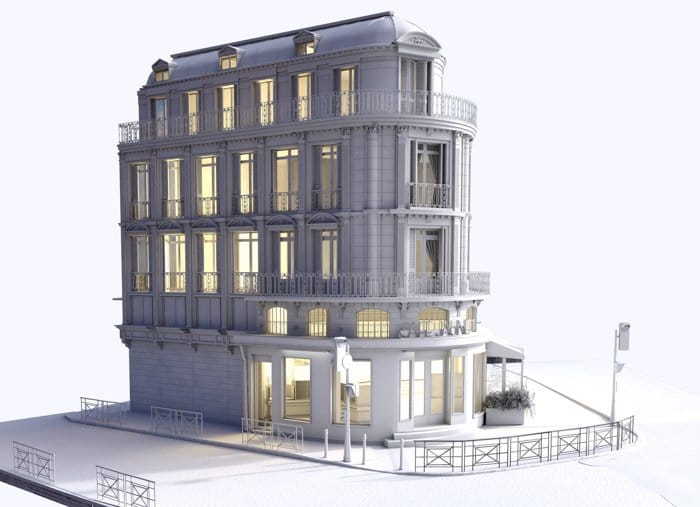 Un modelo 3d a partir de fotos de una gran casa blanca.