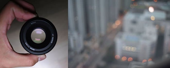 foto de primer plano de una lente y efecto bokeh con 50 mm a f1.8