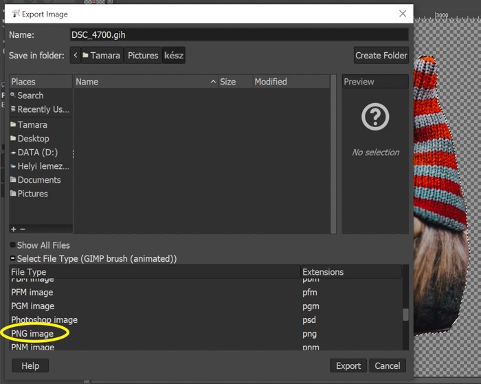captura de pantalla que muestra cómo exportar una foto a png en gimp