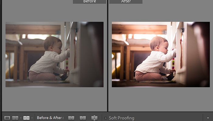 Imagen de antes y después de un software de edición de fotos