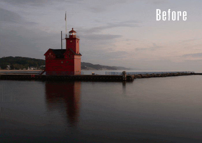 como hacer un gif en photoshop: GIF antes y despues del post procesamiento Lighthouse hecho en Photoshop