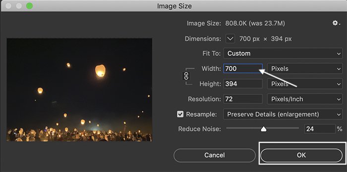 cómo hacer un gif en Photoshop: ventana de tamaño de imagen de captura de pantalla de Photoshop para un GIF