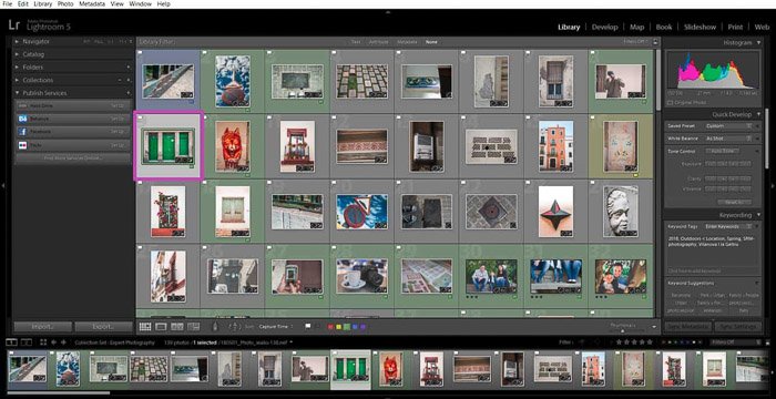 Captura de pantalla de la apertura de la biblioteca de imágenes en Lightroom: cambiar el tamaño de las fotos