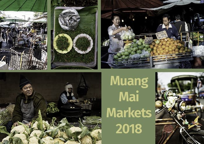 Un collage de varias imágenes de mercado y el texto 'mercados muang mai 2018'