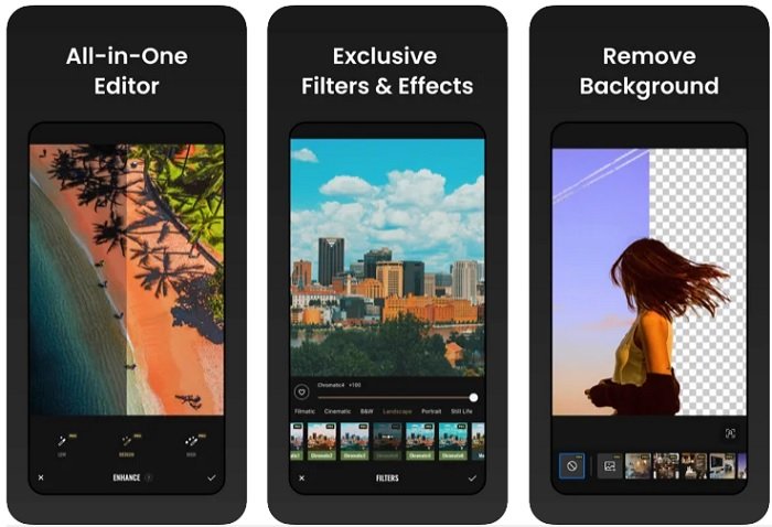 Tres ejemplos de la aplicación Fotor